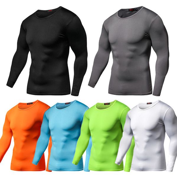 T-shirt da uomo Primavera Tinta unita Compressione Uomo maniche lunghe T-shirt Bodybuilding Poliestere Top S-XXL Taglia Fitness Abbigliamento maschile 230503