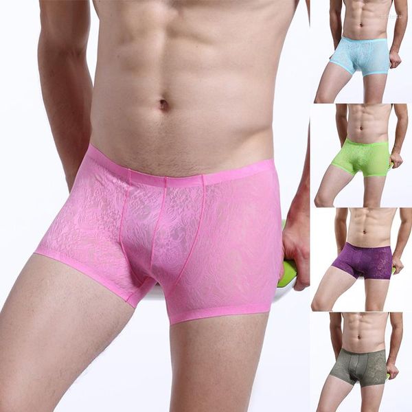 Unterhose Herren Atmungsaktive Schweißabsorbierende Boxershorts Einteilige Dünne Sexy Transparente Höschen Shorts U Bulge Penis Pouch Male