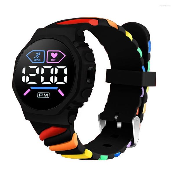 Armbanduhren YIKAZE Kind Kinderuhr LED Elektronische Uhren Für Jungen Mädchen Regenbogen Silikonband Wasserdicht Sport Mutter Digital