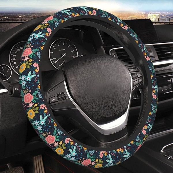 Tampa de volante Tampa incrível capa floral com galhos e frutas de flores brilhantes em um universal preto 15in