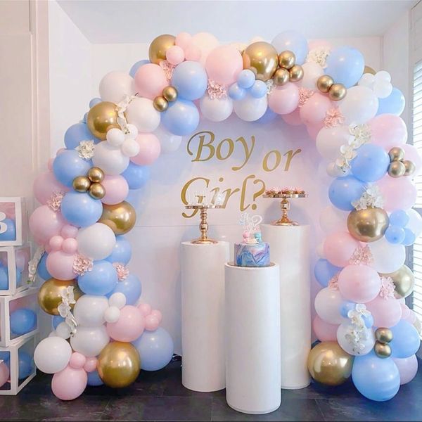 Outros eventos de festa suprimentos decorações de chá de bebê macaron branco rosa azul ouro balão arco kit de casamento de aniversário menino ou menina gênero revelar 230504