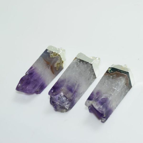 Подвесные ожерелья с серебряным прямоугольником натуральный камень сырой кластер геод Druzy Purple Crystal Cope Coint для женщин -ювелирных изделий подарка
