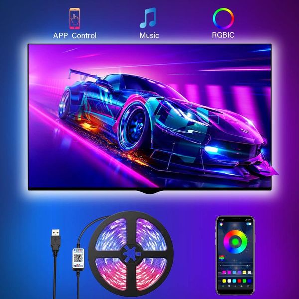 Strips LED Strip Lights mit Bluetooth APP-Steuerung für TV-Hintergrundbeleuchtung 16 Millionen Farben Musik-Sync-Timing-FunktionLED StripsLED