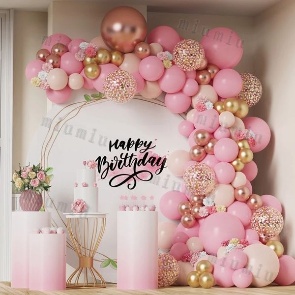 Altre forniture per feste di eventi Macaron Pink Balloon Garland Arch Kit Kids Happy Birthday Metal Rose Gold Balloons Wedding Baby Shower Decoration 230504