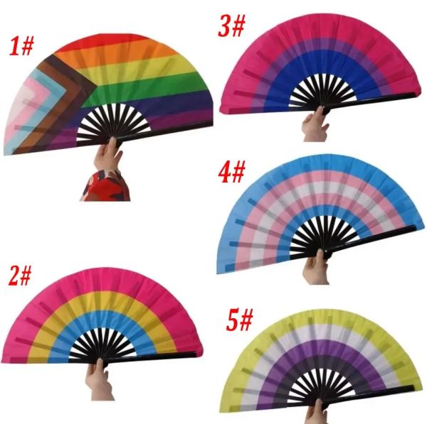 Ventiladores dobráveis arco-íris LGBT Ventilador de mão colorido para mulheres, homens, decoração de festa, festival de música, eventos, dança, rave, suprimentos NOVO