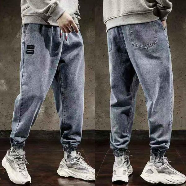 Jeans Fashion maschile 2023 Pantaloni harem uomini in stile hip hop hip luppolo sciolto elastico jogger sport pantaloni maschio grigio lavato denim homme