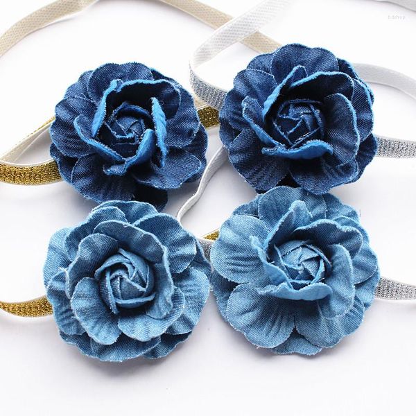 Accessori per capelli 2023 Navy Blue Camelia Ragazze Fasce per capelli Cowboy Fasce floreali Fatti a mano a forma di fiore Bambini Principessa Hairband 18 pz / lotto