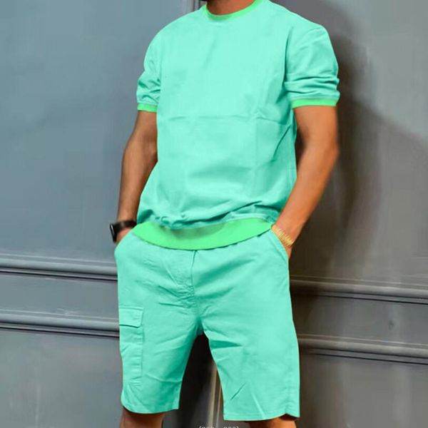 Men's Tracksuits Hip Pop Mens Ruito de verão Shorts de camiseta de duas peças define a marca masculina de cor esportiva casual de cor sólida