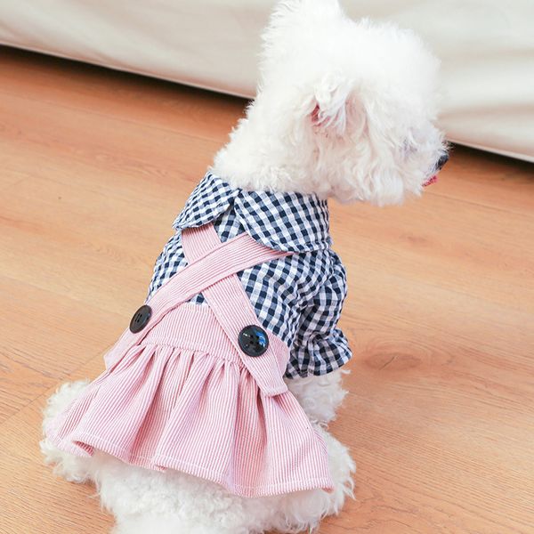 Vestidos de vestuário rosa de cachorro vestidos de estimação com camisa xadrez outono de outono adorável saia filho