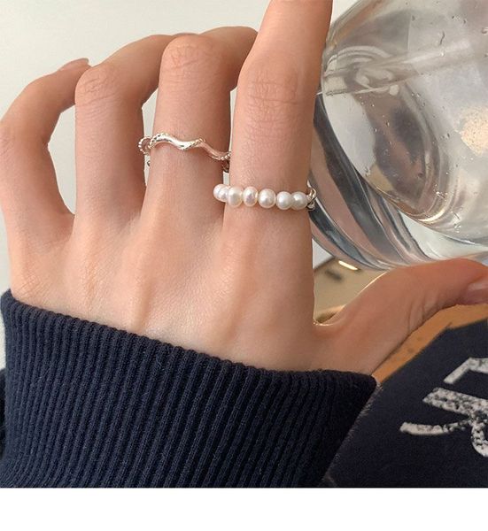 Einzigartige Verlobungsringe Neues Design Sinn für die kleine Perlenkette Silber Ring Ring Girl Ring Vegetarischer Ring Ins Studenten Ringklasse Ringe Matching Ringe Paar 02