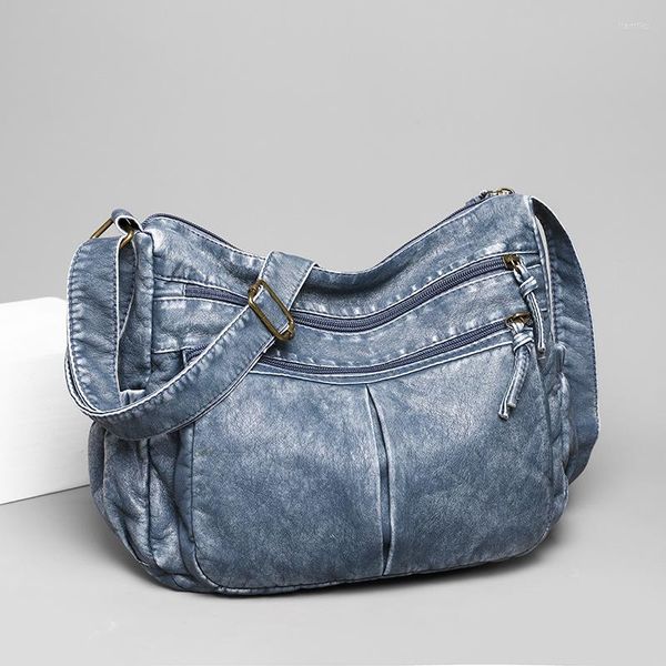 Bolsas de noite jeans lavada feltro pu feminino casual bolsa de ombro de grande capacidade Organizador da carteira de rua de rua suave