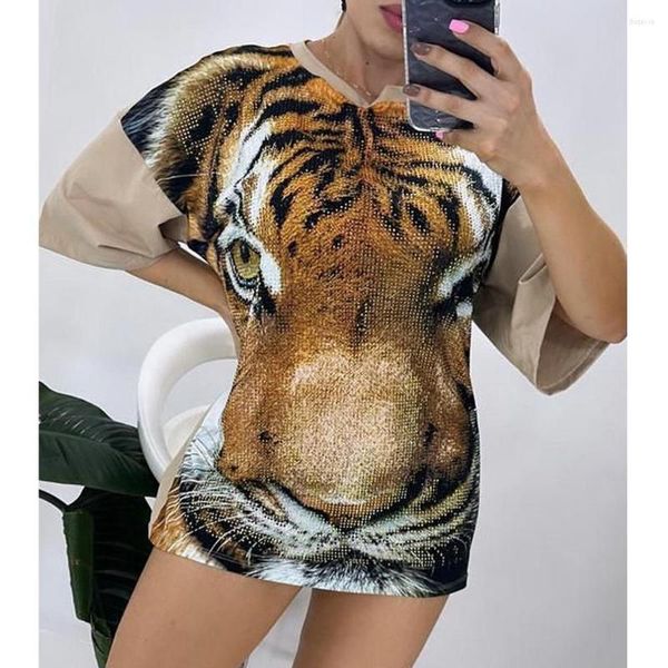 T-shirts pour femmes Wepbel Animal Head Print T-shirt à manches courtes Loose Women O-cou T-shirts Tops Summer Fashion Casual Tiger Tshirt Top