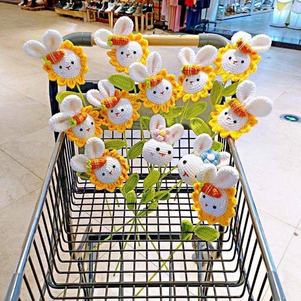 Fiori decorativi 1 pz girasoli artificiali lavorati a maglia carota fatti a mano all'uncinetto mazzi fai da te decorazioni per la casa regali per amici bambini