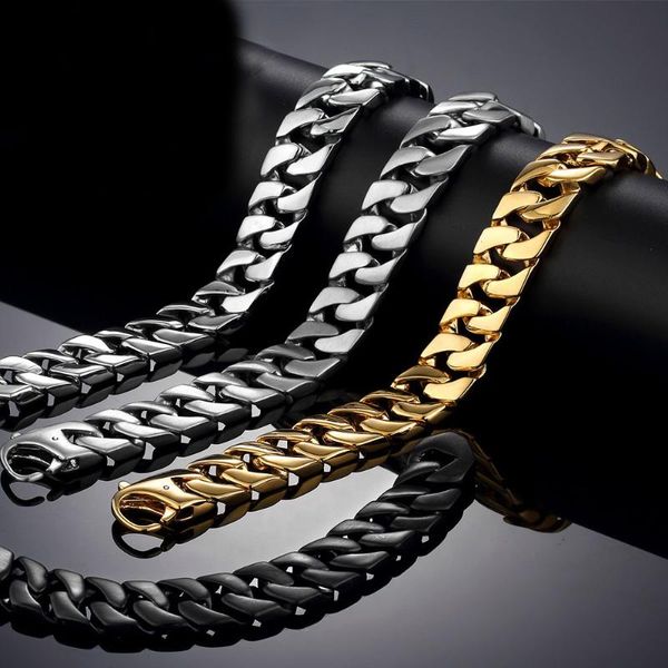 Gliederarmbänder Kette Männer Edelstahl Hochglanzpoliert Gold Schwarz Kubanisches Armband Armreif Pulseras Klassische Klammer Spitze Hip Hop Schmuck