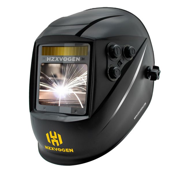 Caschi per saldatura HZXVOGEN HV008 Casco oscurante automatico 100*97MM Ampio cappuccio visivo Maschera solare/alimentata a batteria True Color 230428