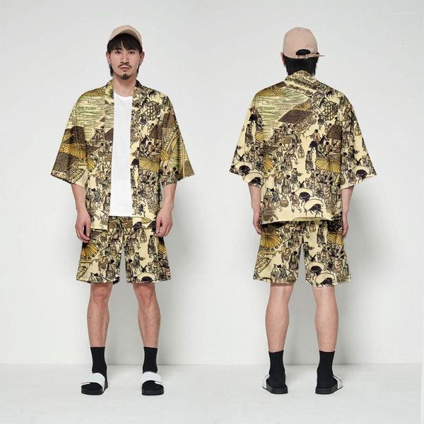 Ethnische Kleidung Zweiteiliger Anzug Yukata Japan Cardigan Frauen Männer Cosplay Chinesischer Stil Traditionelle Tuschemalerei Druck Harajuku Kimono Shorts