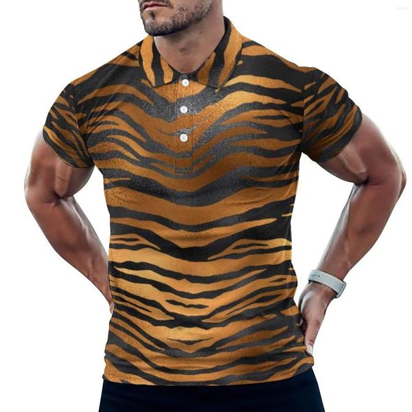 Herren Polos Tiger Stripes Print Poloshirt Herren Schwarz Braun Tierhaut Casual Day Fashion T-Shirts Kurzarm Graphic Oversized Tops