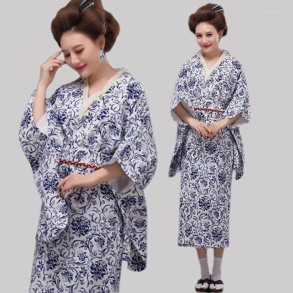 Abbigliamento etnico Kimono giapponese di alta qualità Porcellana blu e bianca Costume tradizionale giapponese Abito popolare femminile 17