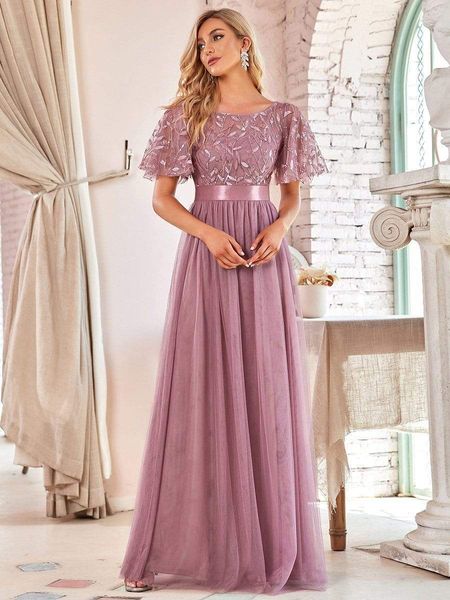 Abiti da festa In magazzino Abiti da sera taglie forti A-line Maniche corte Tulle Appliques Abito da sera lungo in tacchino Abiti da ballo Robe De Soiree 230504