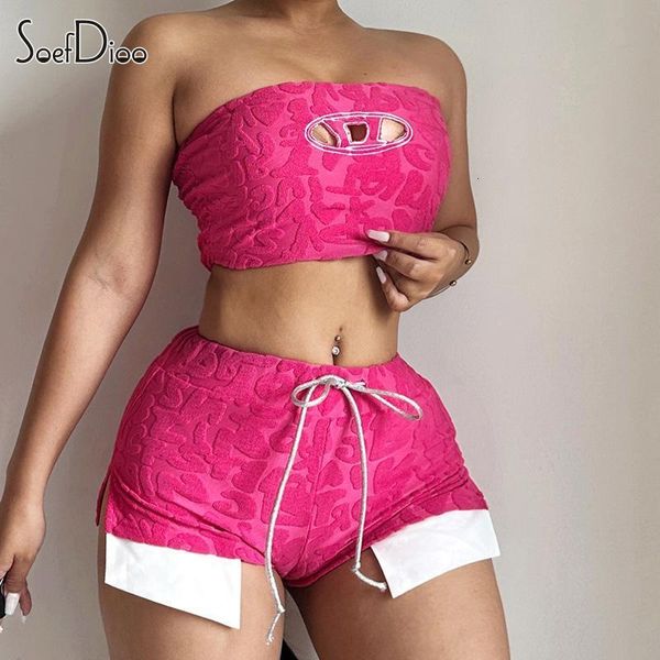 Zweiteilige Damenhose Soefdioo 3D-Drucke Casual Set Frauen Sexy Wrapped Chest Crop Top und Drawstring Shorts Passende Streetwear Outfits 230504