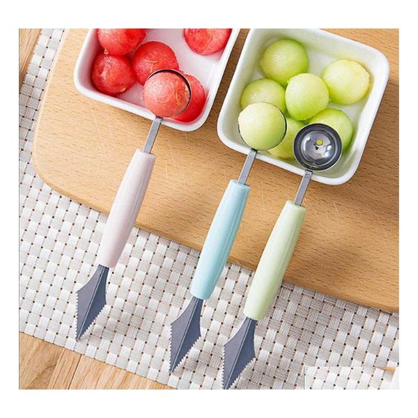 Utensili per gelato Accessori da cucina Due pezzi N per intaglio in acciaio inossidabile Frutta Anguria Baller Scoop Stacks Yka Gadgets Home Dr Dhdl6