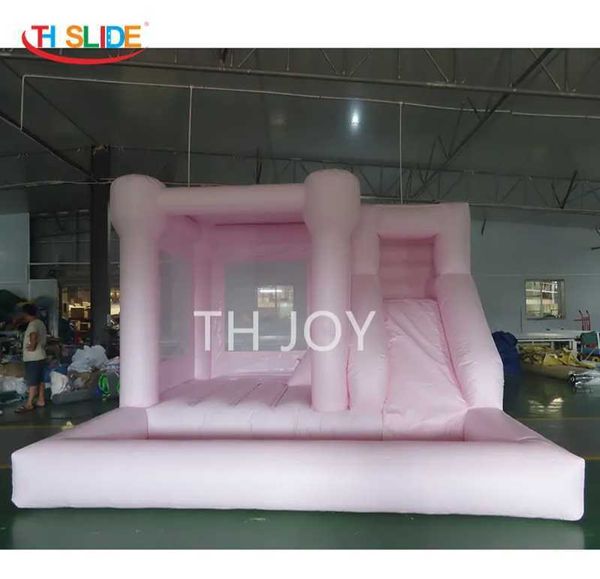 4x4m Teslimat Dış Mekan Aktiviteleri 13x13ft Pastel Pembe Bouncy Kalesi Slayt Ticari Beyaz Düğün Doğum Günü Partisi Bounce House ile Top Çukur kombinasyonları satılık