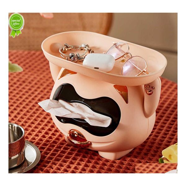 Aufbewahrungsboxen Bins Ins Cute Cat Desktop Tissue Box Badezimmer Schmuck Make-up pro Halter Tablett Papierspender Bürozubehör Fall D Dhnbh