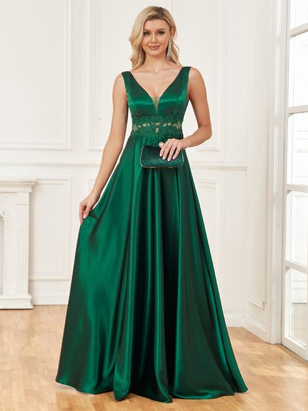 Partykleider XUIBOL Elegantes Meerjungfrau-Satin-Abendkleid mit V-Ausschnitt Damen Bodycon Smaragdgrünes formelles Partykleid bodenlanges Kleid Vestido 230504