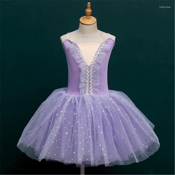 Abbigliamento da palcoscenico Bretelle rosa per bambini Abito tutu Danza Gonna gonfia Costumi per spettacoli per bambini Paillettes per balletto Adornano il cigno