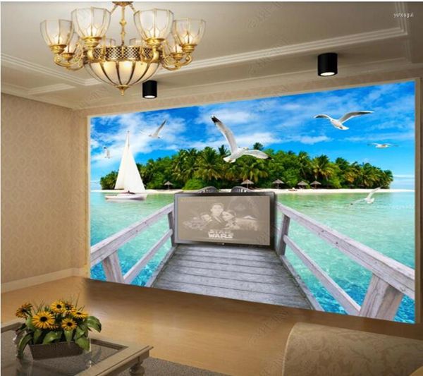 Tapeten Papel De Parede Holzbrücke Insel Landschaft 3d Tapete Wandbild Wohnzimmer Schlafzimmer Tapeten Wohnkultur