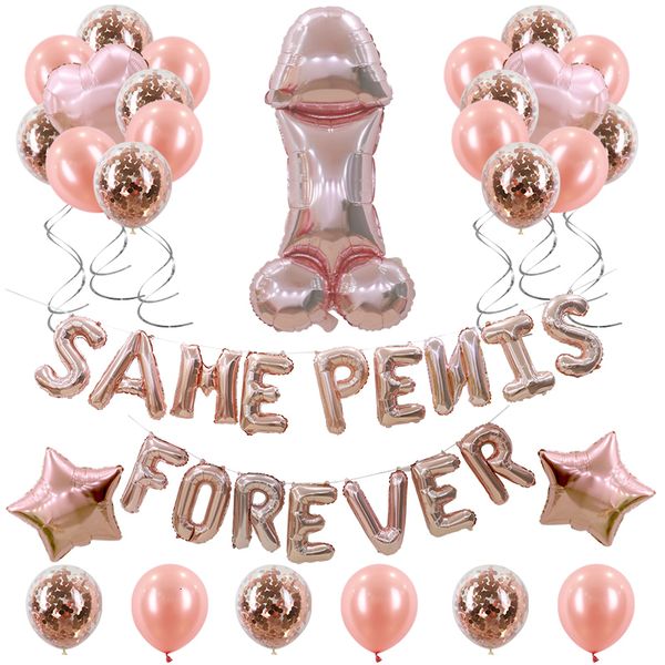 Sonstiges Event-Partyzubehör Bachelorette-Dekorationen Same Penis Forever Folienballon-Set Henne-Accessoires Globos mit roségoldenem Konfetti-Ballon 230504