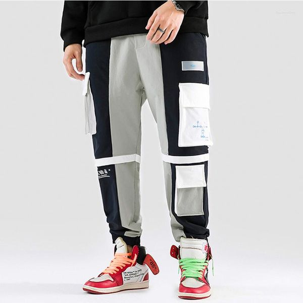 Calças masculinas Zhuzunzhe 2023 Harajuku Pant Joggers Kanji Streetwear Men Hip Cargo Multi Pockets Color Block Patchwork Sortpantes