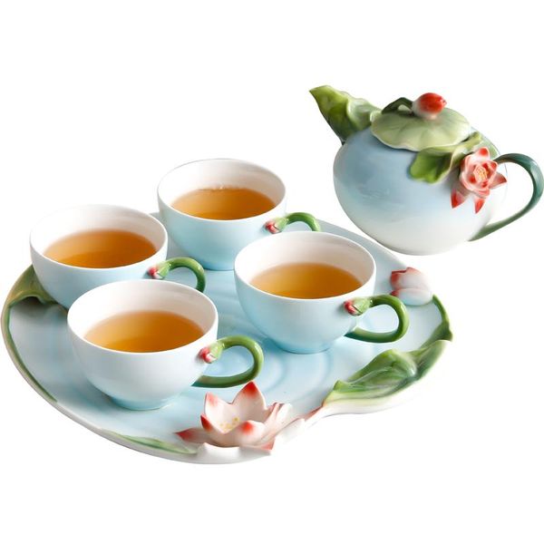 Strumenti 2019 Il più nuovo vestito da tazza da tè in porcellana pomeridiano Set da tè di loto per la casa teiera smaltata leggera tazza di caffè in porcellana di lusso regalo
