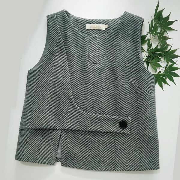 Westen Damen Wolle Tweed Herringbone Anzugweste Slim Fit Warme Weste Business Büro Ärmellos