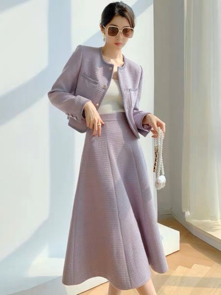 Zweiteiliges Kleid Hohe Qualität Kleiner Duft Tweed Zweiteiliges Set Damen Kurze Jacke Mantel Langer Rock Anzüge Korean Fashion Sweet 2-teiliges Set 230504