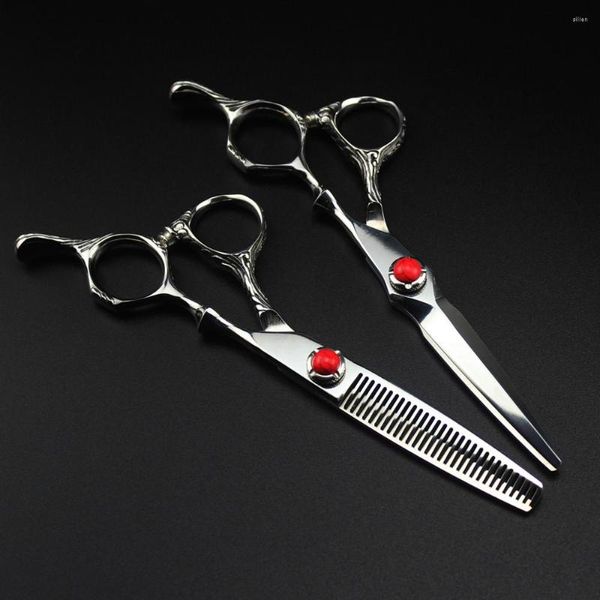 Profissional JP 440C Aço 6 '' Scissor Red Gem Hair Scissors Hairclenning Barber Makas Corte de tesouras cabeleireiro