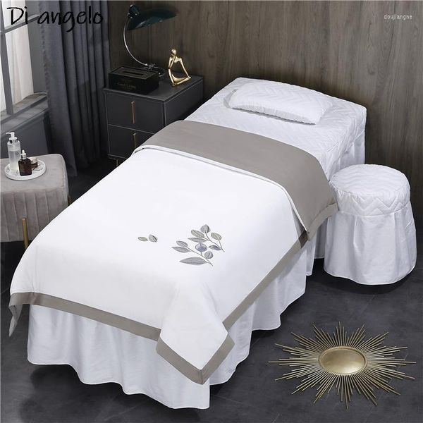 Bettwäsche-Sets benutzerdefinierte Größe Logo feste Stickerei Schönheitssalon Set Bettwäsche Blatt Massage Spa Bedskirt Hockerbezug Kissen Bettbezug # s