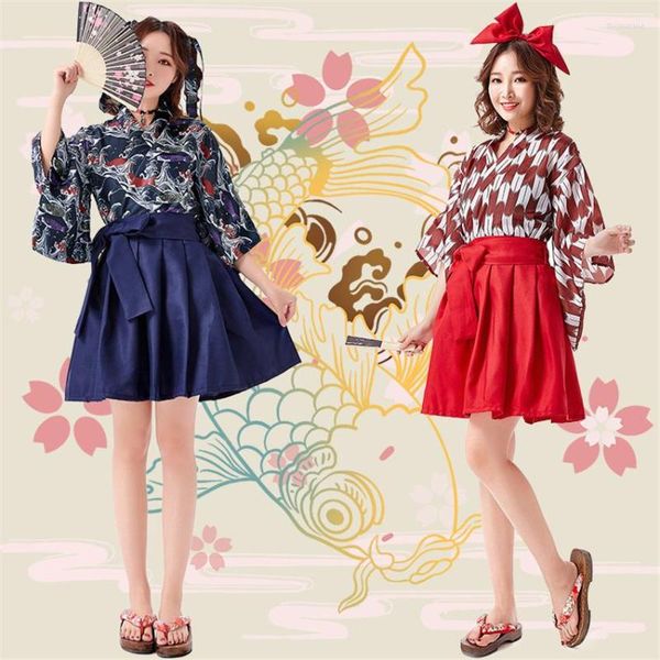 Roupas étnicas japonesas quimono yukata vestido de vestido conjunto vintage estampa floral anime cosplay vestidos de verão plissado de rua desgaste