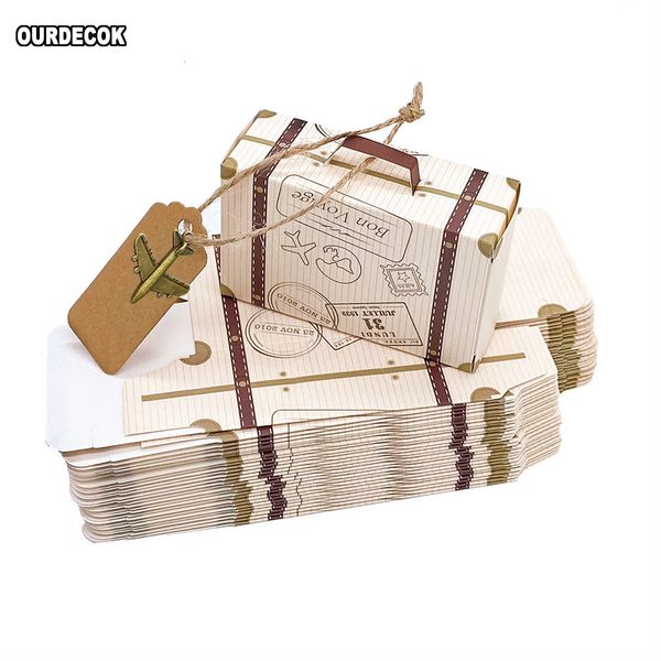 Envoltura de regalo Maleta Cajas de dulces Viaje Clásico Elegante Tema Caja Boda Cumpleaños Aniversario Fiesta Favor Con Avión Colgando 230504