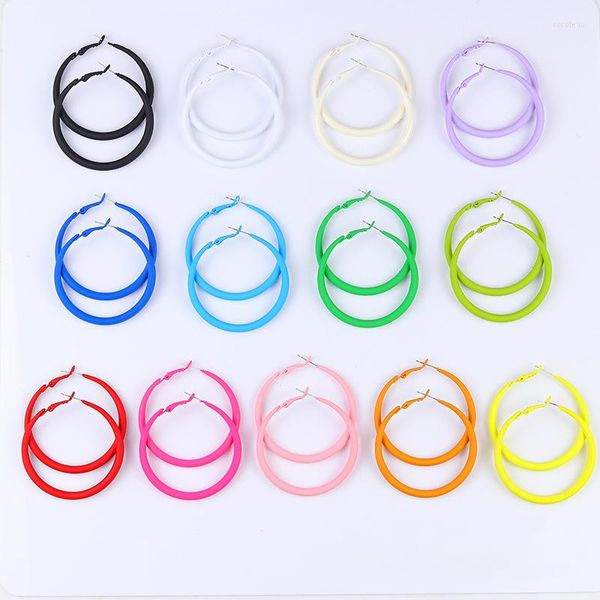 Brincos de argola vsnow exagerado geométrico círculo de doces de coloração para mulheres minimalistas múltiplas jóias de metal de spray