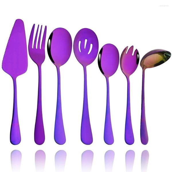 Set di stoviglie Set di posate viola Set di posate da cucina portatile in acciaio inossidabile Servizio di paletta per torta Cucchiaio forchetta per insalata Stoviglie scolapasta