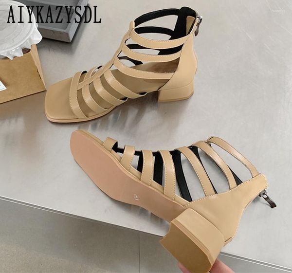 Сандалии 2023 Strappy Hollow Cult Out High Top Angle Boots Open Toe Casual Shoes Cunky Block Cuban Low Heel Gladiator