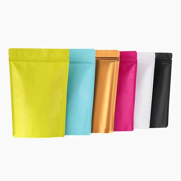 Sacchetti per imballaggio in Mylar con chiusura a zip opaca colorata Stand Up Borsa per alimenti in piedi con cerniera in foglio di alluminio per snack con tacca a strappo