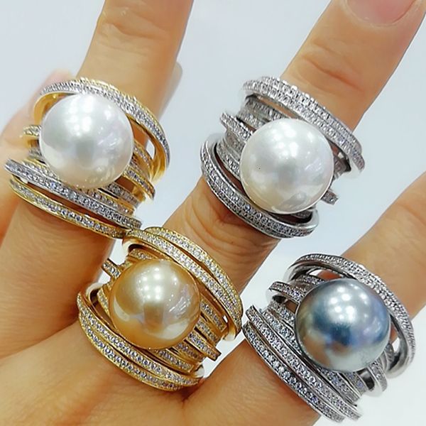 Bandringe GODKI Trendy Twist Pearl Statement für Frauen Kubikzirkon Fingerperlen Charm Ring Böhmischer Strandschmuck 230504