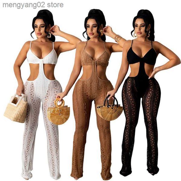 Kadın Tulumları Yükselen Yaz Moda Kadınlar Playsuit Seksi Derin V Boyun Spagetti Strap Slap Out Uzun Tulumlar Gece Kulübü Parti Takım S-XXL T230504