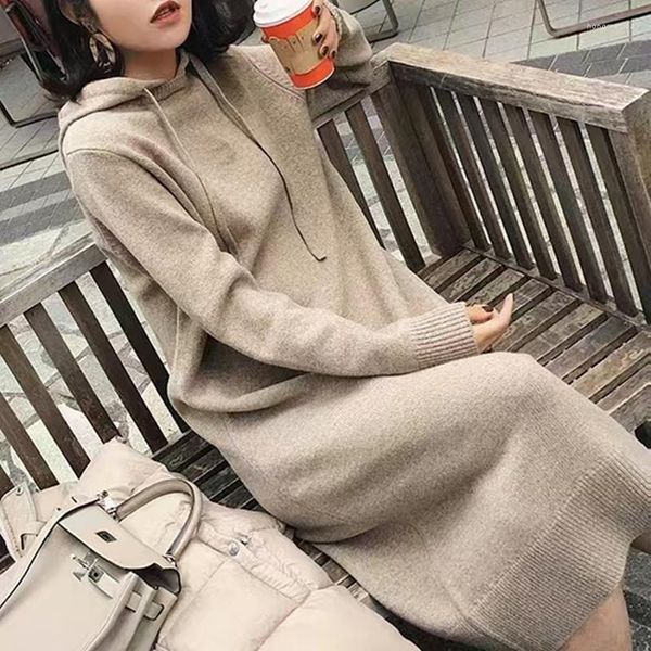 Abiti casual Autunno Inverno Est Coreano con cappuccio a maniche lunghe in maglia Moda donna indossa abiti lunghi maglioni larghi Abbigliamento da strada