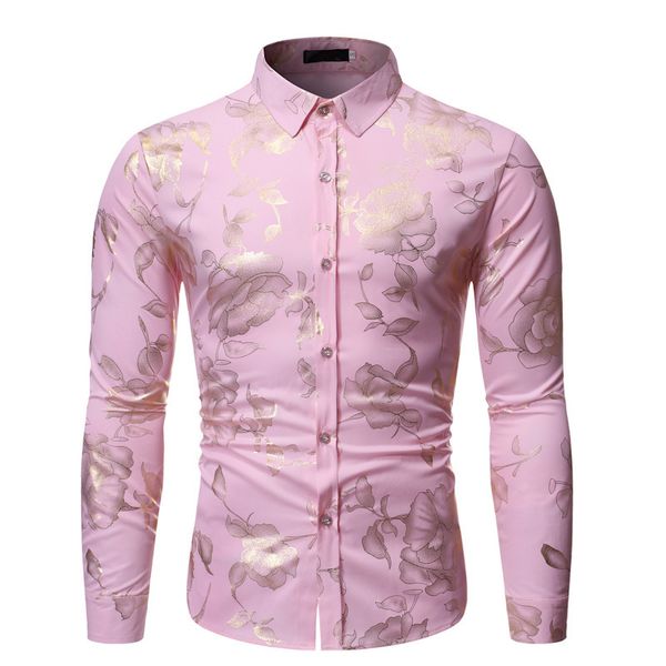 Herren Freizeithemden Pink Bronzing Floral Shirt Herren Camisa Masculina Fashion Slim Fit Langarm Herrenhemden Business Casual Herrenhemd 230504