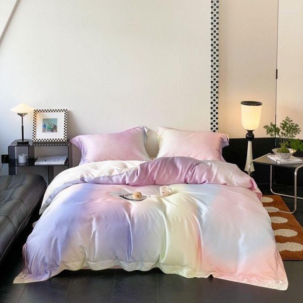 Yatak Setleri Doğal Lyosell Fiber Yumuşak İpeksi Renkli Gradyan Yaz Serin Duygu Yorgan Kapak Seti Düz/Takılı Yatak Sayfası Yastık