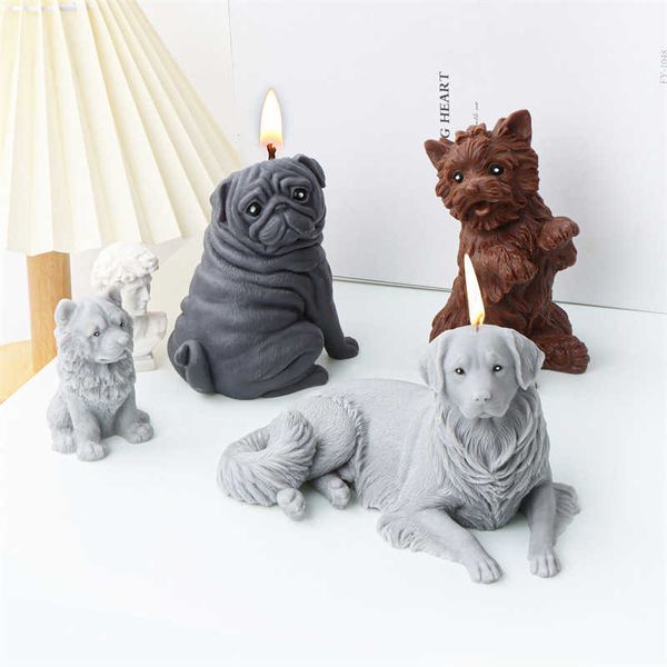 Candle perfumada 3d Poodle Puppy Candle Mold Silicone Dogs Cuts Gatos perfumados Sabão resina de gelo de gelo molde Castle