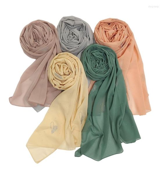 Sciarpe Luxury Women Diamond Love Hijab Sciarpa Scialli di cotone Glitter Soft Fascia avvolge Musulmano Lungo Pashmina 170 70cm